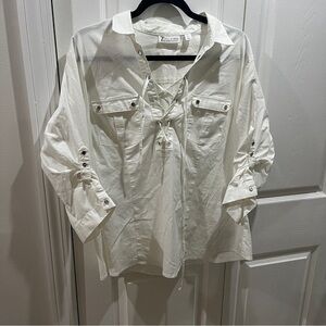 🩷 7th avenue design studio new york & company 3/4 sleeve white lace up top